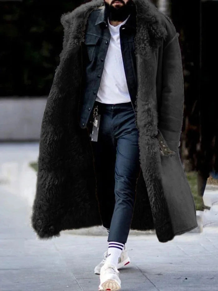 Mens Faux Leather Fur Coat Long Length Jacket 4 Colors 8 Sizes Winter Warm Parka Outerwear Hot Sale