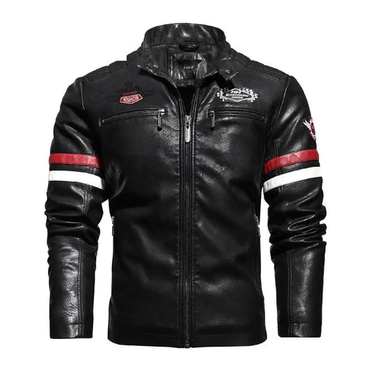 Motorcycle Racing Leather Jacket for Men, Embroidered Color Matching Jacket, Punk Rock Jacket, Autumn and Winter  business men
