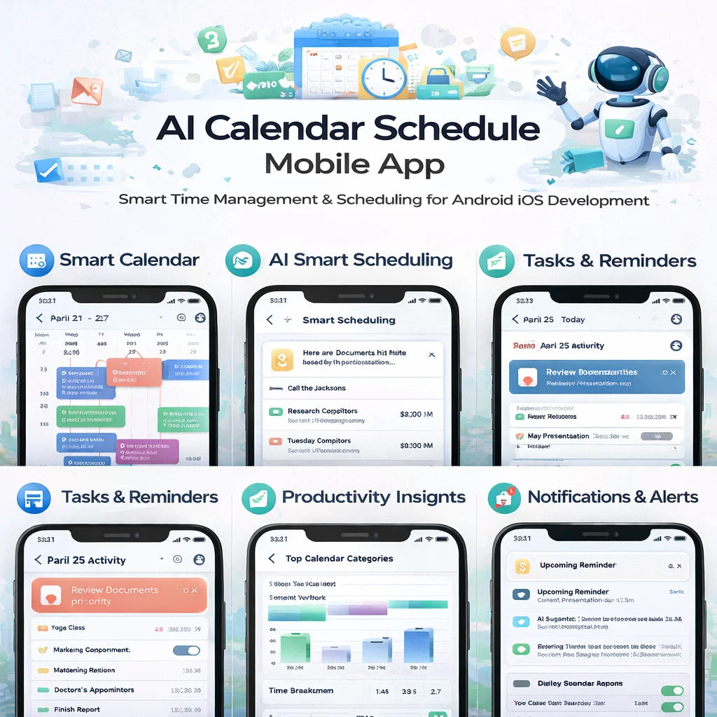Smart AI Calendar Scheduling App Development Android iOS Mobile Software Service for Smart Time Management Platform