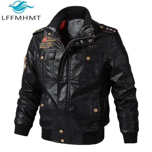 PU Leather Jacket Men Autumn Winter New Fashion Thicken Fleece Motorcycle Windproof Coats Youth Baseball Embroidered Jacket Male