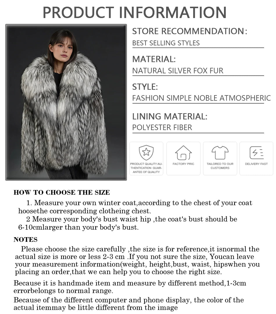 Natural Fox Fur Jacket With Turndown Collar Real Silver Fox Fur Jacket Winter Jackets For Women Luxury Genuine Fur Outwear
