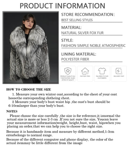 Natural Fox Fur Jacket With Turndown Collar Real Silver Fox Fur Jacket Winter Jackets For Women Luxury Genuine Fur Outwear