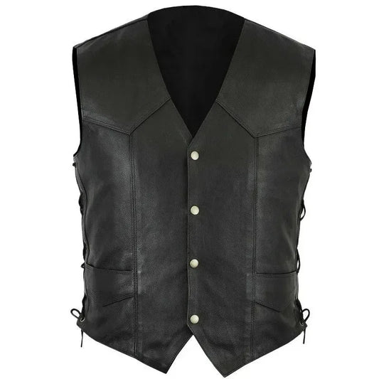 Men's retro leather jacket - sleeveless top - disciplinary style - medieval knight - cycling jacket - hip-hop jacket