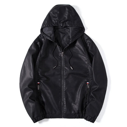 Hooded Leather Jacket Men Black Leather Jacke Hooded Lighweight Motorcycle Jacket Men Fashion Clothing New Mens High Quality