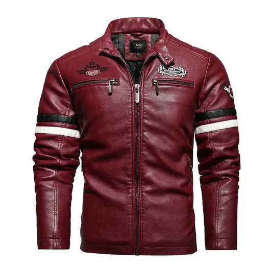 Motorcycle Racing Leather Jacket for Men, Embroidered Color Matching Jacket, Punk Rock Jacket, Autumn and Winter  business men