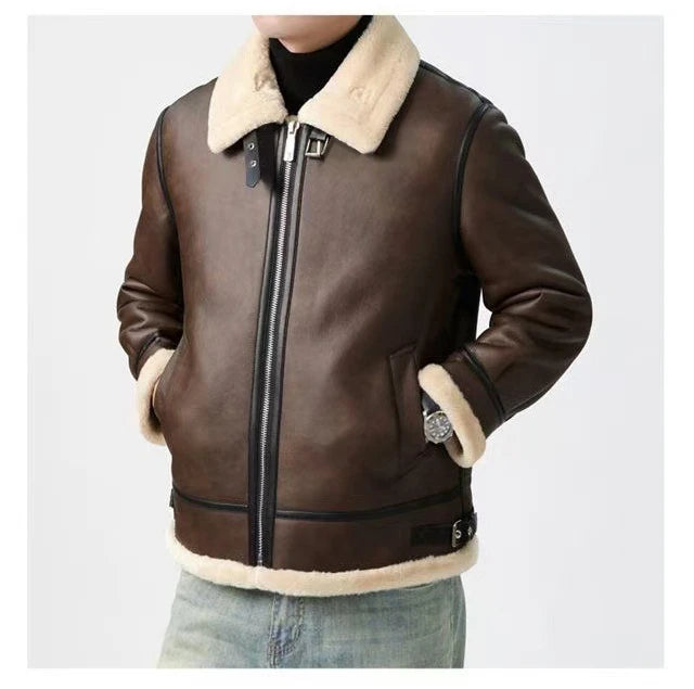 2026 Fur Integrated Lapel Fleece Thickened Thermal Jacket Leather Jacket Winter Men's Clothing