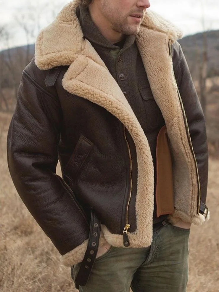 2026 Men's Winter Plush Leather Jacket Fashion Integrated Fur Thickened Warm Long Sleeve Cardigan Coats Leisure Versatile Jacket