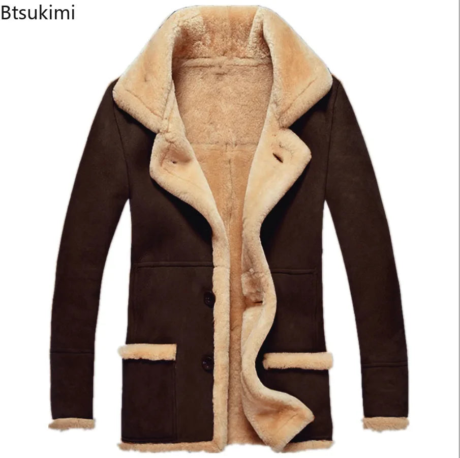 New Men's Faux Fur Jackets Winter Overcoat Thickened Plush Lining Lapel Coldproof European Style Leather Lapel Jacket Coat Male