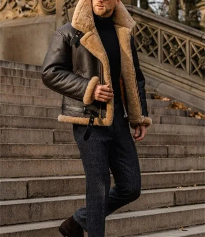 2026 Men's Winter Plush Leather Jacket Fashion Integrated Fur Thickened Warm Long Sleeve Cardigan Coats Leisure Versatile Jacket