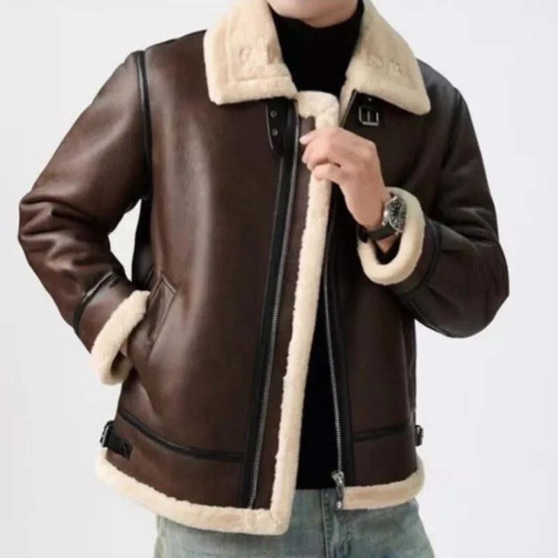 2026 Fur Integrated Lapel Fleece Thickened Thermal Jacket Leather Jacket Winter Men's Clothing