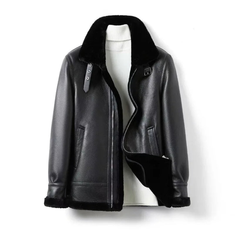 2026 Fur Integrated Lapel Fleece Thickened Thermal Jacket Leather Jacket Winter Men's Clothing