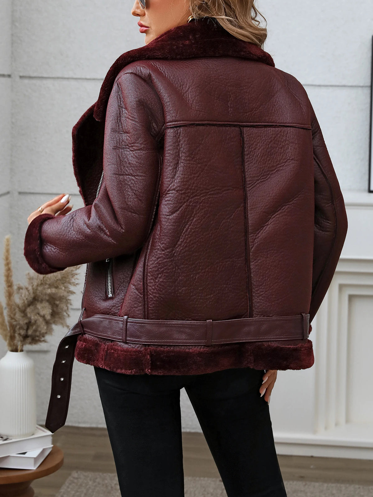 FTLZZ Winter Women Faux Fur Leather Jacket High Street Motorcycle Outwear Casual Lady Thick Warm Leather Jacket
