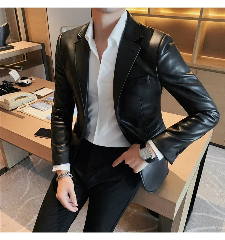 high quality Casual Leather Jackets Male Slim Fit Fashion Casual Leather Jackets/Man Coats Brand Clothing Men's Autumn Jackets