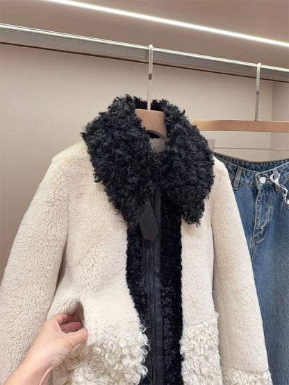 Original Winter Jacket Women's Faux Fur Jacket Fashion Black And White Splicing Ladies Long Sleeve faux fur coat Outerwear
