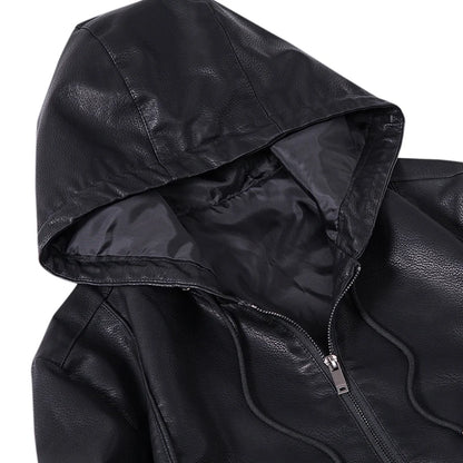 Hooded Leather Jacket Men Black Leather Jacke Hooded Lighweight Motorcycle Jacket Men Fashion Clothing New Mens High Quality