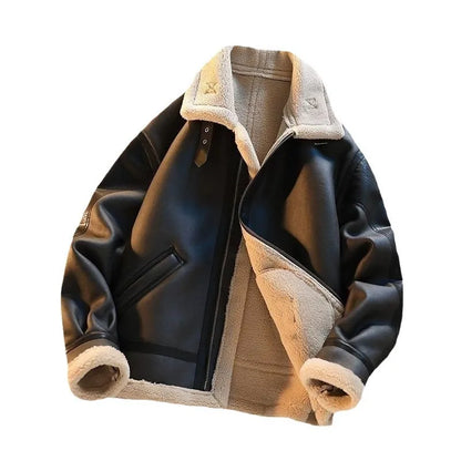 Fur Integrated Coat Men's Winter Velvet Thickened Locomotive Clothing Velvet Jacket Cotton Clothing Lamb Velvet Leather Jacket