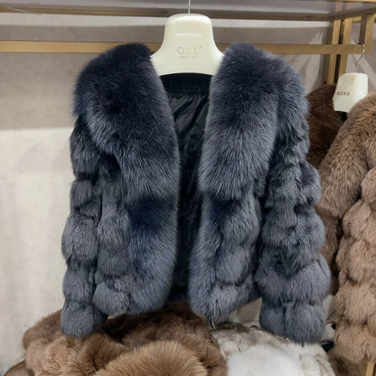 New women's natural real fox fur coat with fox collar for winter fashion and warmth short fox fur leather jacket HUA QIU MEI SI