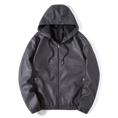 Hooded Leather Jacket Men Black Leather Jacke Hooded Lighweight Motorcycle Jacket Men Fashion Clothing New Mens High Quality
