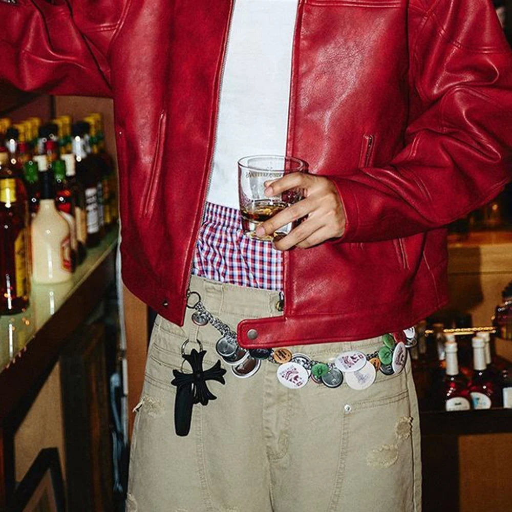 Men's Red Long-Sleeved  Leather Jacket American Retro Fashion Trend Street Hip-Hop Loose Casual Niche 2026 Men's New Jacket