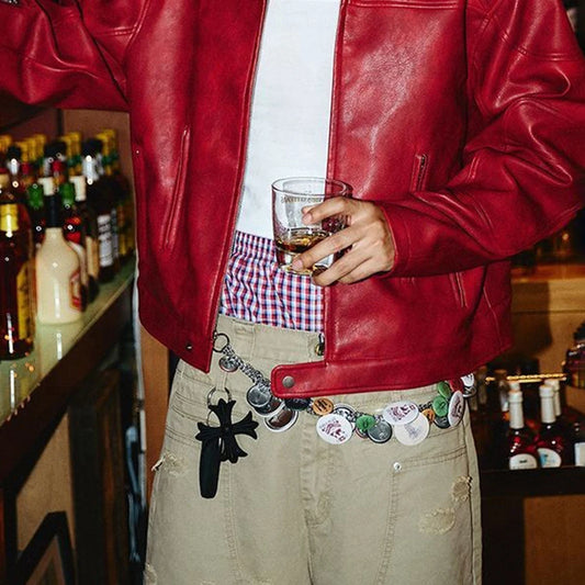 Men's Red Long-Sleeved  Leather Jacket American Retro Fashion Trend Street Hip-Hop Loose Casual Niche 2026 Men's New Jacket
