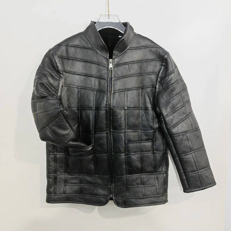 New warm men's fur jacket men's 100% real sheepskin coat, Men's jackets， leather jacket, thick, size custom