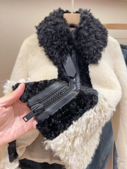 Original Winter Jacket Women's Faux Fur Jacket Fashion Black And White Splicing Ladies Long Sleeve faux fur coat Outerwear