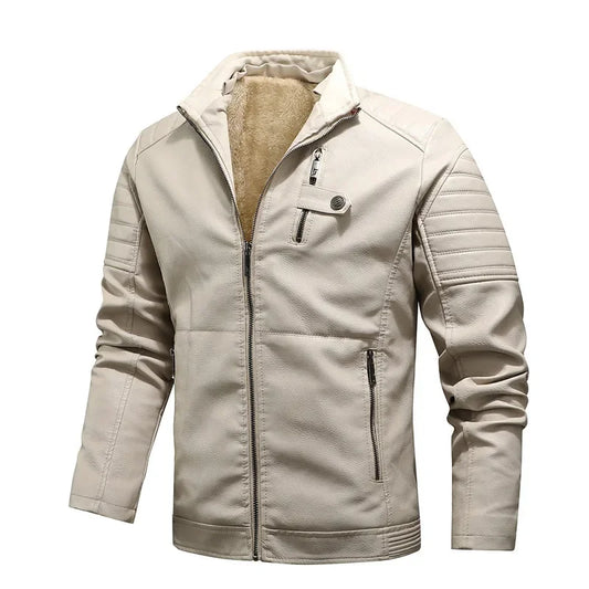 Men Winter Leather Jackets Fleece Warm PU Leather Caots New Fashion Male Standing Collar Moto Leather Jackets Men's Clothing 5XL