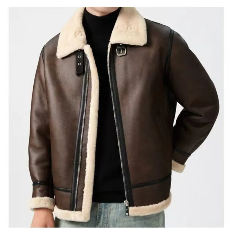 2026 Fur Integrated Lapel Fleece Thickened Thermal Jacket Leather Jacket Winter Men's Clothing
