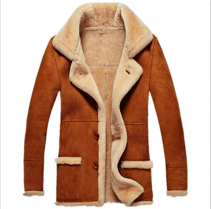 New Men's Faux Fur Jackets Winter Overcoat Thickened Plush Lining Lapel Coldproof European Style Leather Lapel Jacket Coat Male
