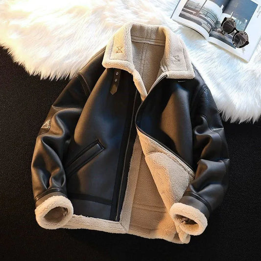 Fur Integrated Coat Men's Winter Velvet Thickened Locomotive Clothing Velvet Jacket Cotton Clothing Lamb Velvet Leather Jacket