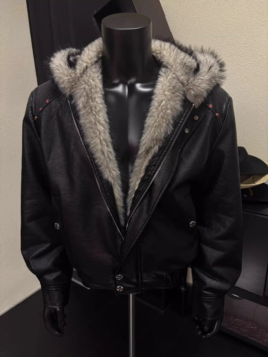 Good Quality PU Leather Faux Fur Leather Jacket Winter Coat Man Woman Vintage Casual Thicken Warm Leather Coat Outerwear