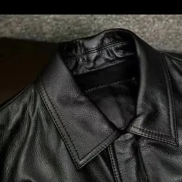 Mens Genuine Leather Jacket High End Motorcycle Biker Coat Autumn Winter New Lapel Style Riding Suit Fashion Real Leather Outerw