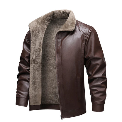 Leather Jacket Man Fleece Lined Winter Jacket Fashion Retro Motorcycle Biker Jacket Faux Leather Coat Outwear Casual Streetwear