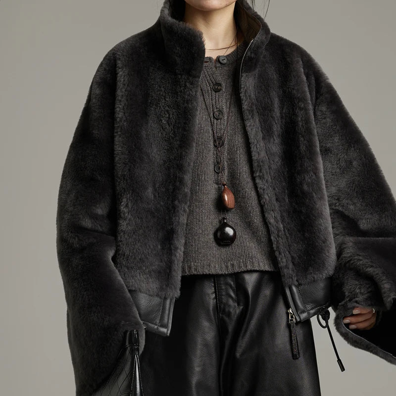 AYUNSUE Natural Sheepskin Fur Coat Women Stand Collar Real Leather Jacket Winter Jackets Luxury Clothing Female Шуба Женская