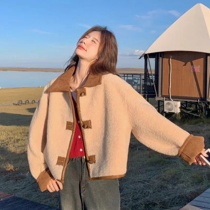 Fur Integrated Lamb Velvet Jacket 2025 Women's Handsome Fashion Temperament Thickened Short Suede Top