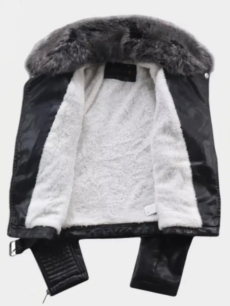 2026 Hot Fashion Women New Winter Warm Faux Leather Jackets with Fur Collar Belt Ladies Thick Black Moto & Biker Outerwear Coats