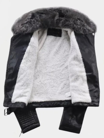 2026 Hot Fashion Women New Winter Warm Faux Leather Jackets with Fur Collar Belt Ladies Thick Black Moto & Biker Outerwear Coats