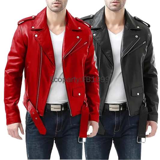 New Men's Pu Leather Motorcycle Jacket Spring Autumn Fashion Black Slim Fit Diagonal Zipper Coat Male Casual Outerwear Jackets