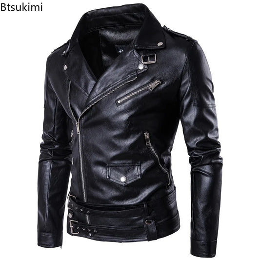 Handsome Motorcycle Leather Jackets for Men British Style Fashion Faux Leather Zipper Coat Casual Streetwear Men Punk PU Jackets