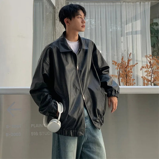 Leather Men's Autumn American Retro Trendy Brand Handsome Loose Motorcycle Pu Leather Jacket