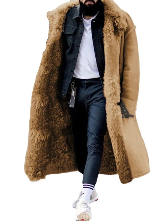 Mens Faux Leather Fur Coat Long Length Jacket 4 Colors 8 Sizes Winter Warm Parka Outerwear Hot Sale