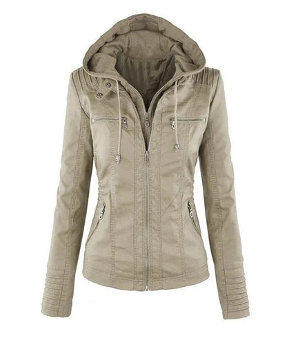 Faux Leather Jacket for Women, Female Winter Coat, Motorcycle Jacket, Faux Suede, PU Zipper Hoodies, Outerwear