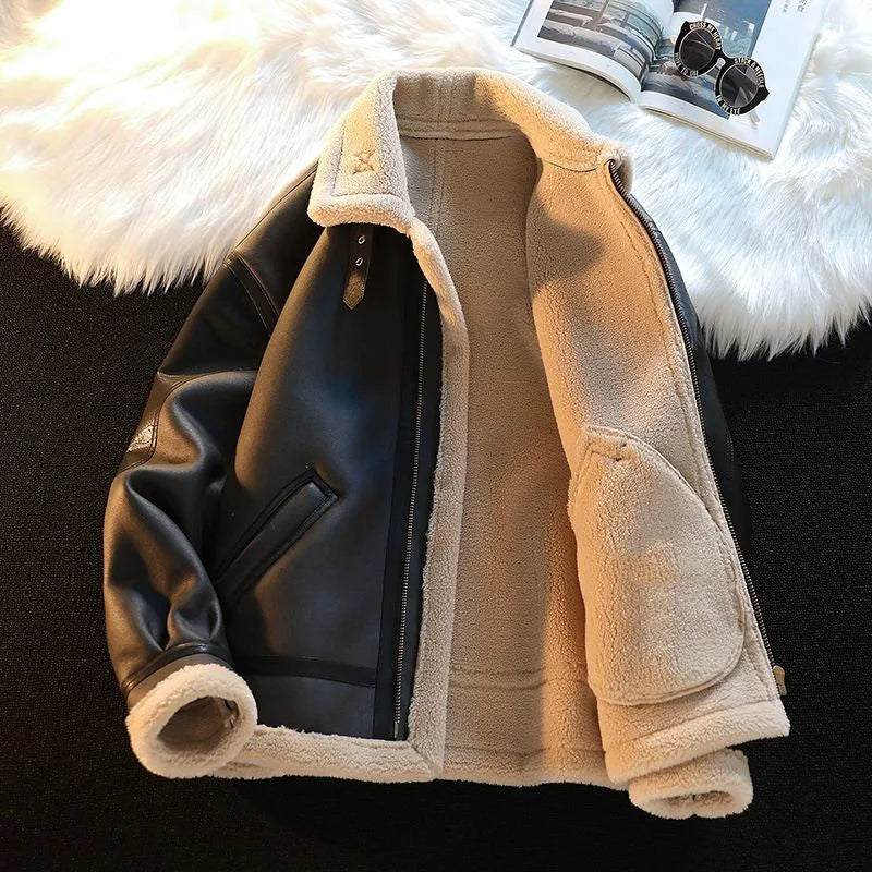 Fur Integrated Coat Men's Winter Velvet Thickened Locomotive Clothing Velvet Jacket Cotton Clothing Lamb Velvet Leather Jacket