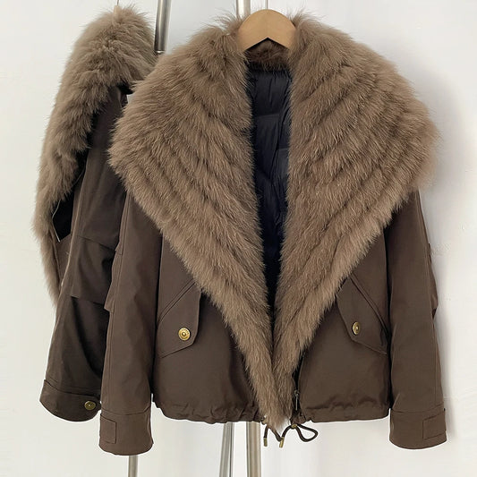 Fur Jackets Real Fox Fur Jacket Natural Fur Top Clothes Women Fashion Warm Thick Duck Down Coat Female