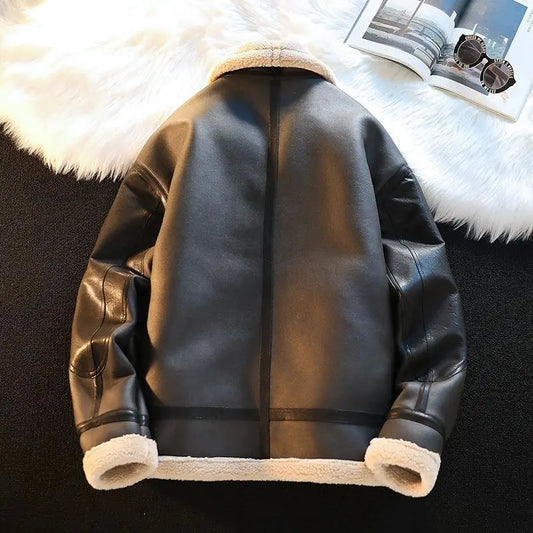 Fur Integrated Coat Men's Winter Velvet Thickened Locomotive Clothing Velvet Jacket Cotton Clothing Lamb Velvet Leather Jacket