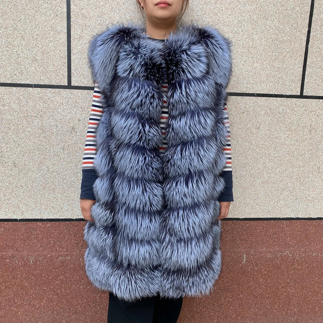 HUA QIU MEI SI Natural Red Fox Fur Jacket for Women's Winter Warmth 100% True Fur Leather Jacket Red Fox Jacket
