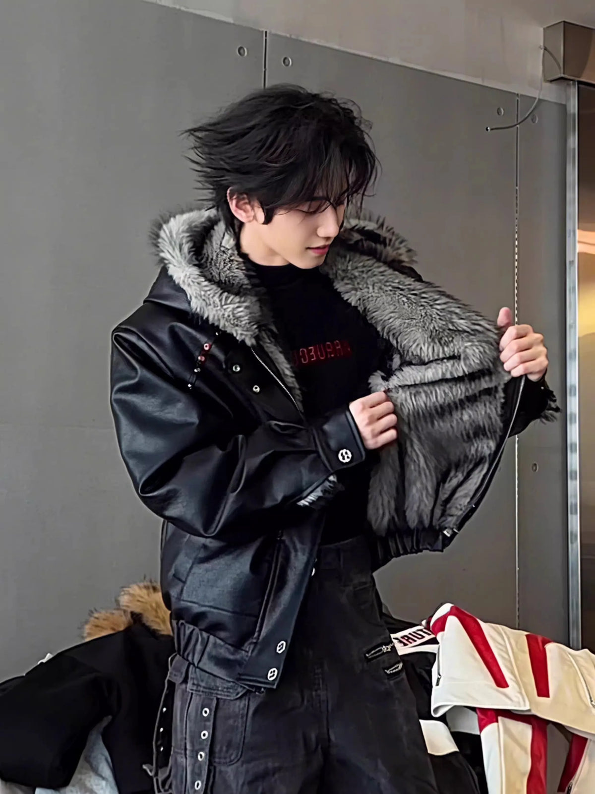 Good Quality PU Leather Faux Fur Leather Jacket Winter Coat Man Woman Vintage Casual Thicken Warm Leather Coat Outerwear