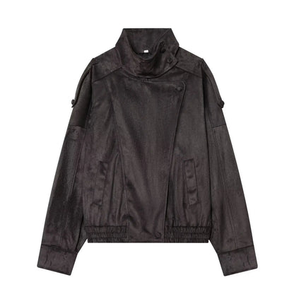 Women's Jacket 2026 Autunm  New Black Long Sleeve Pebble Faux Leather Jacket Motorcycle Style Personality Fashion