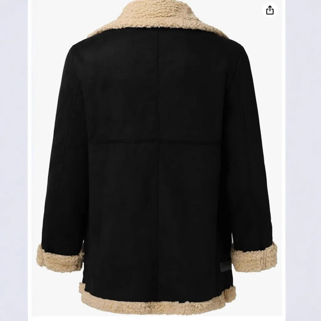 Thickened Leather Fur Integrated Men's Jacket Men's Outerwear Fashionable Urban Style Zipper Closure Solid Color Winter Coat