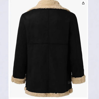 Thickened Leather Fur Integrated Men's Jacket Men's Outerwear Fashionable Urban Style Zipper Closure Solid Color Winter Coat